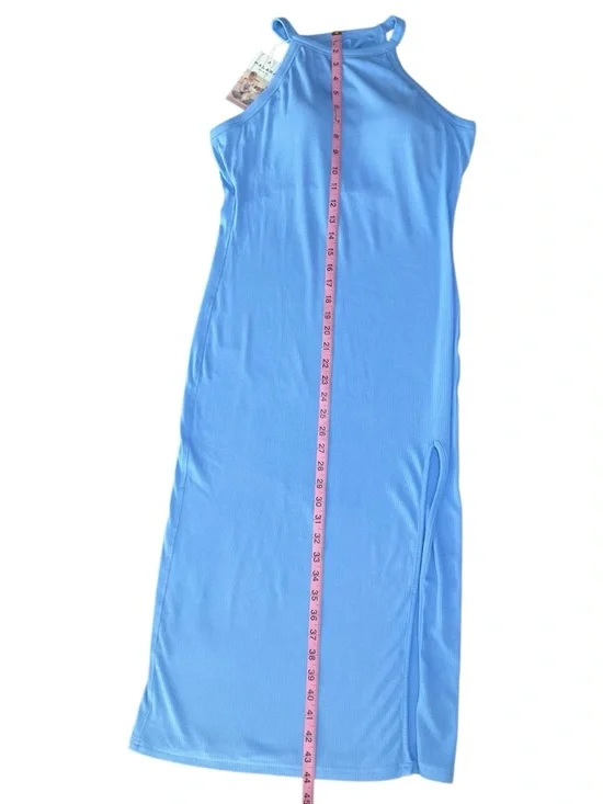 Halara Women’s Halter Ribbed Maxi Dress Blue Halter Maxi with Side Slit NWT - Picture 7 of 13